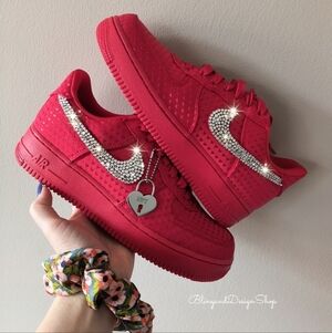 Women's Nike Air Force 1 Retro Valentine's Day Customized Sneakers With Crystals